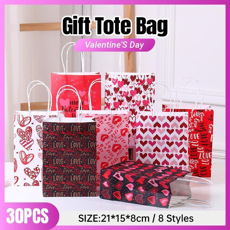 V528-HANDBAG-30PCS-Y169-124528-202510010809-00 30x Valentines Day Love-Themed Tote Bag Elegant Kraft Paper Handbag Lightweight - Y169 - Image 1