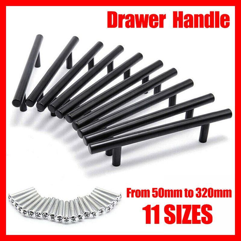 V528-HANDLE-BLACK-50MMSINGLEHOLE-5PCS-202509301646-00 5PCS Black Kitchen Cabinet Door Handles Stainless Steel Door Drawer Pull T Bar - 50mm - Image 1