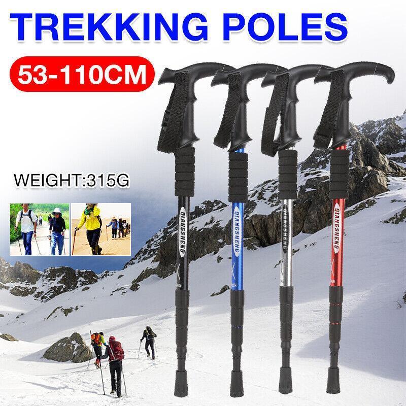 V528-HIKINGWALKINGSTICK-RED-322113-202509302309-00 Folding Walking Stick Telescopic Adjustable Antishock Hiking Grip Pole Trekking - Red - Image 1