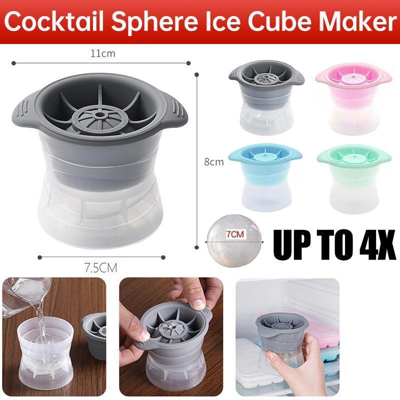 V528-ICEBALLMAKER-GREY-4PCS-230943-202510011200-00 4PCS Whiskey Cocktail Sphere ICE Ball Mold Cube Maker Jelly Silicone Mould Set - Grey - Image 1
