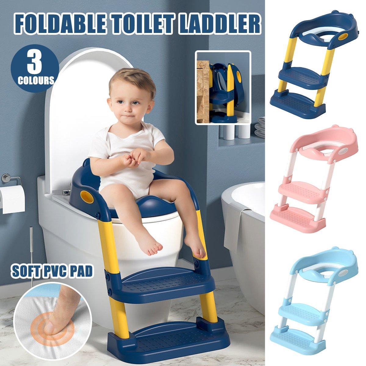 V528-KIDTOILETSEAT-PVC-SKYBLUE-851249-202509301954-00 Potty Training Toilet Seat Chair with Ladder Step-Up Stool Foldable Design - Sky Blue - Image 1
