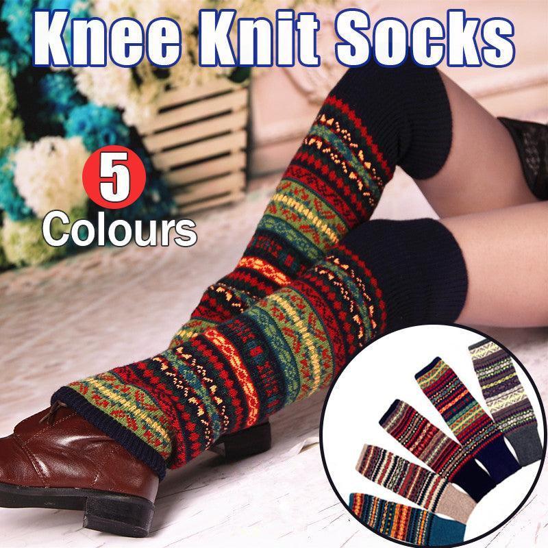Women Ladies Winter Warm Knit Wool Leg Warmer Woolen Knee Knit Socks Leggings - Navy