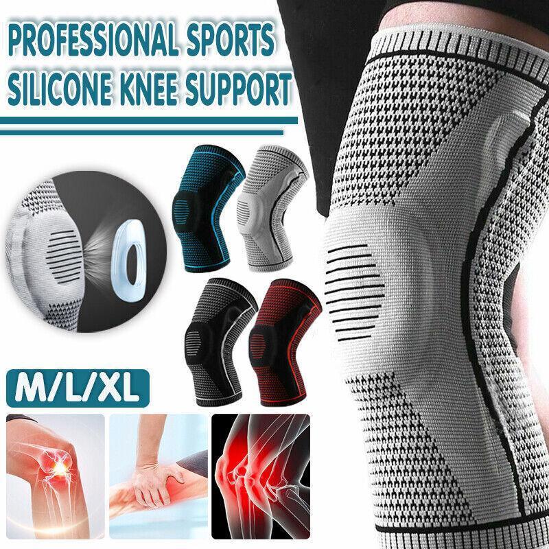 V528-KNEESUPPORT-GREY-L-421985-202510010354-00 Grey Knee Brace Knee Compression Sleeve Professional Sports Silicone Knee Support - XL - Image 1