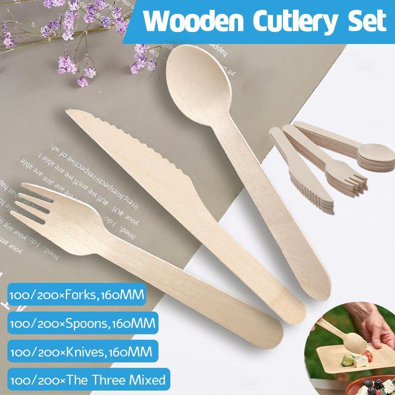 V528-KNIFE-100PCS-6445501-202509251511-00 Wooden Cutlery Set Disposable Bamboo Wood Bulk Buy Forks Spoons Knives Party - 100PCS Knives - Image 1