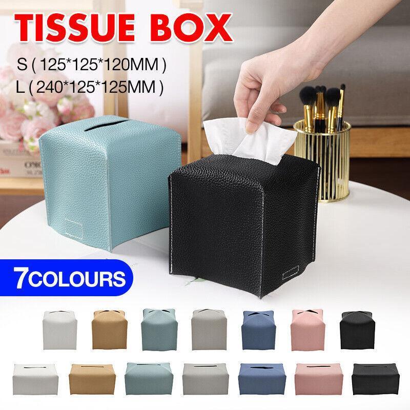 V528-LEATHERTISSUEBO-BLACK-L-47185-202509301154-00 Large Size Tissue Box Dispenser Paper Holder Napkin Case Pu Leather Cover - Black - Image 1