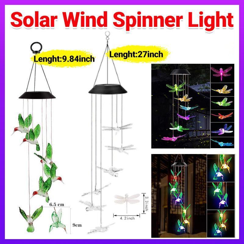 V528-LIGHTS-HUMMINGBIRD-107105-202509291745-00 Wind Chimes Solar Powered Led Lights Changing Hanging Garden Yard Outdoor Decor - Hummingbird - Image 1