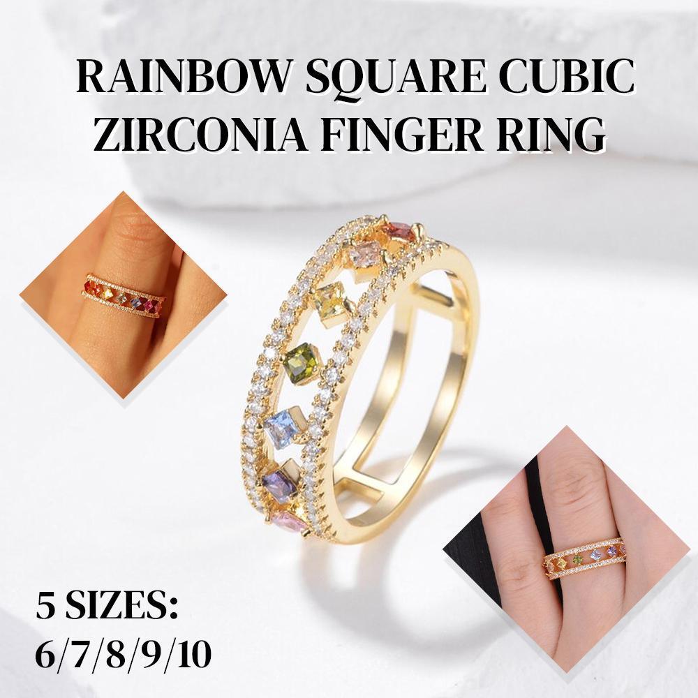 V528-LK562-10-797587-202510010618-00 Rainbow Gold Ring Women Fashion Colorful Band Jewelry Gift 6-10 Sizes Ring - 10 - Image 1