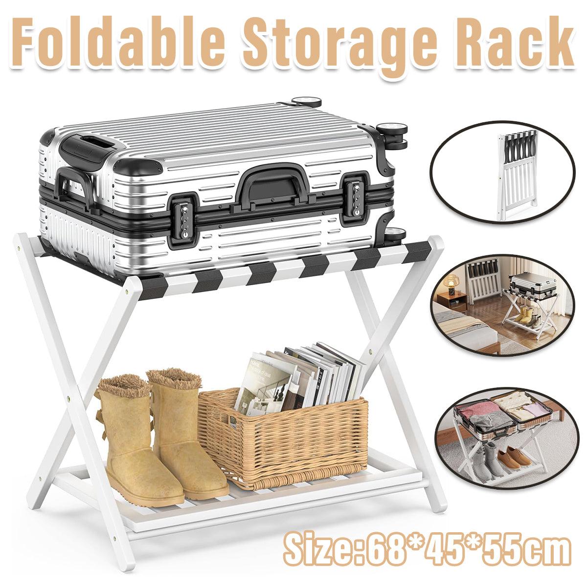 V528-LUGGAGE-RACK-WHITE-741112-202509251135-00 Foldable Luggage Rack Stand Portable Black Storage Shelf for Bedroom Travel - Image 1
