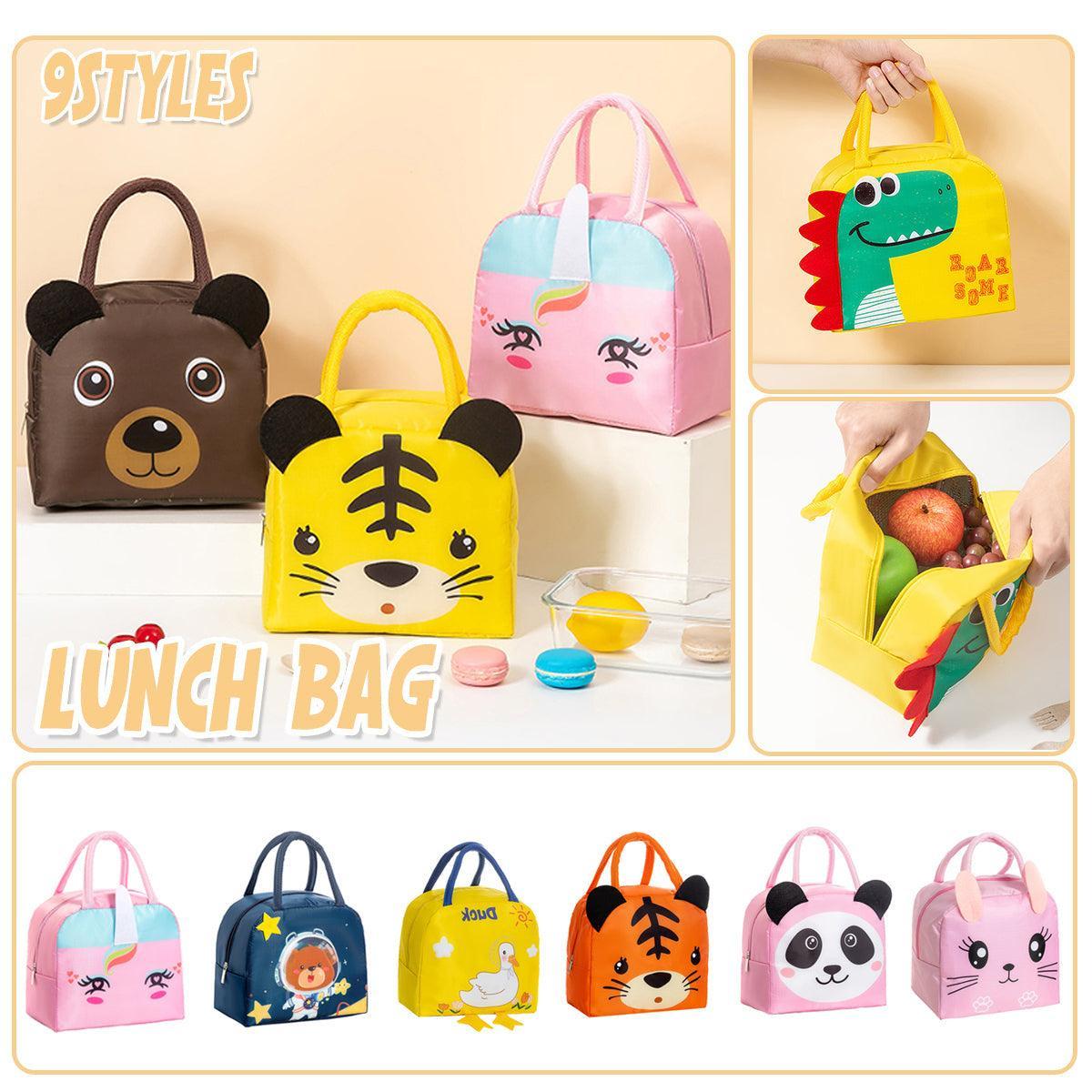 V528-LUNCH-BAG-HSKL-551271-202510010527-00 3D Bento Lunch Bag Cartoon Handbag Insulated Food Box Bag for Students LunchTote - Yellow Dinosaur - Image 1