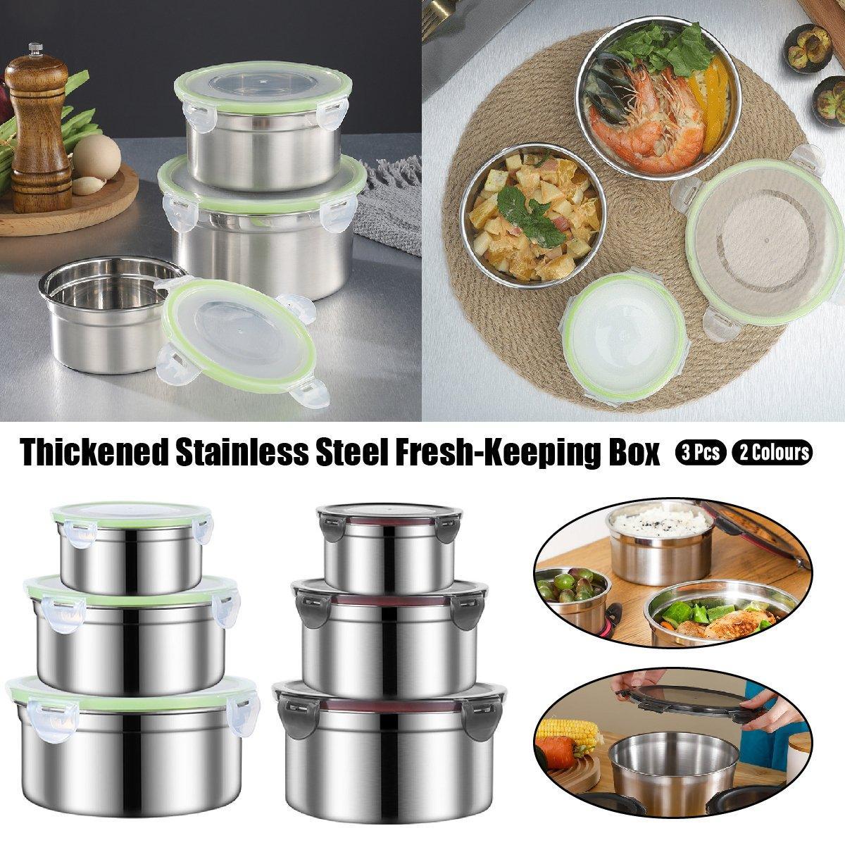 V528-LUNCH-BOX-3PCS-BLACK-815702-202509301727-00 3PCS Stainless Steel Sealed Crisper Storage Box with Lid Round Food Lunch Box - Black - Image 1