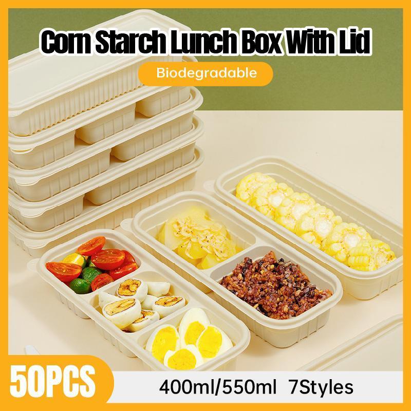 V528-LUNCHBOX-50PCS-D-C2B-913314-202510010618-00 Biodegradable Corn Starch Meal Prep Containers Lids Durable Multi Compartment - C2B - Image 1