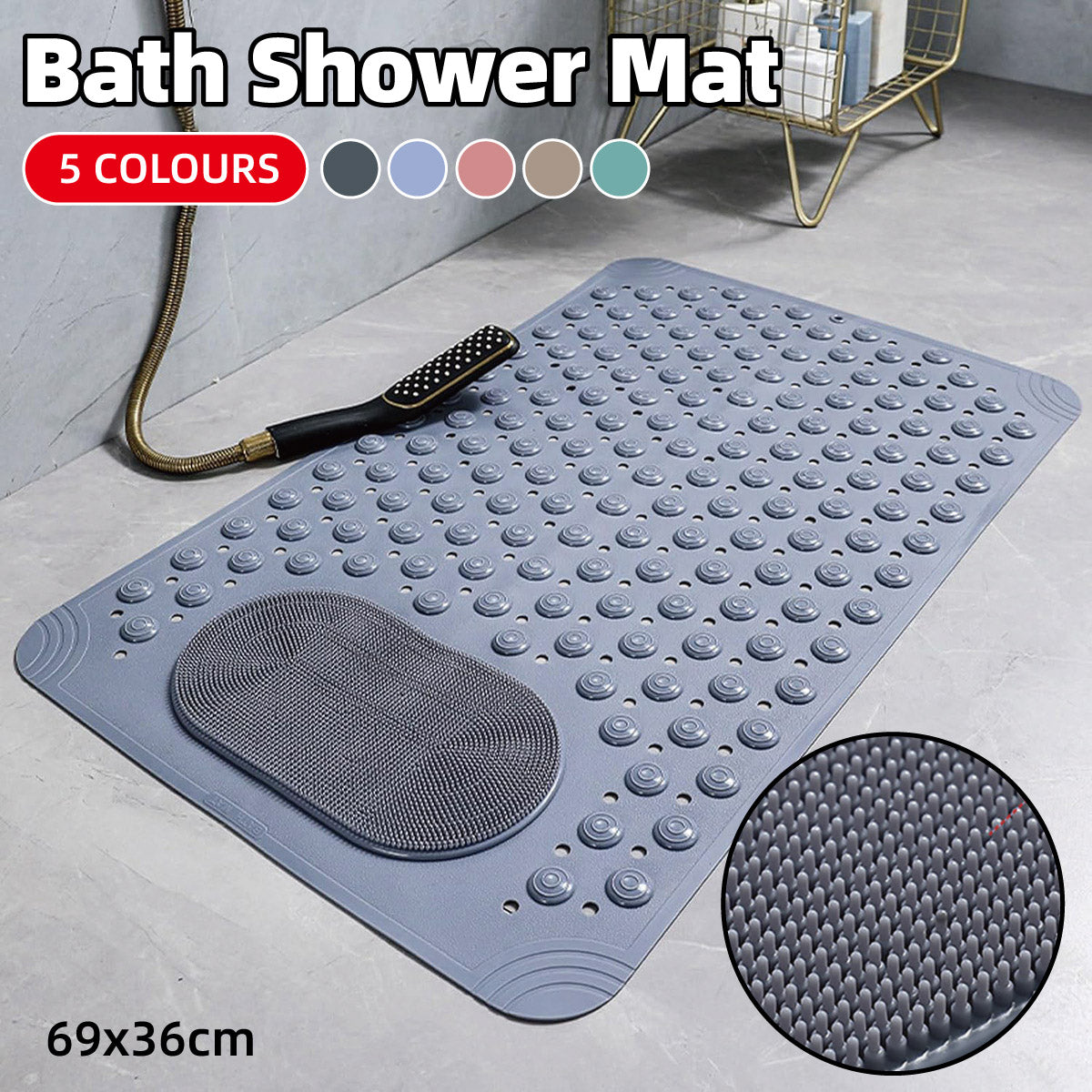 V528-MAT-PINK-966659-202509301300-00 Non Slip Floor Pad Bathroom Tub Mat Bath Shower Mat with Round Massage Point - Pink - Image 1