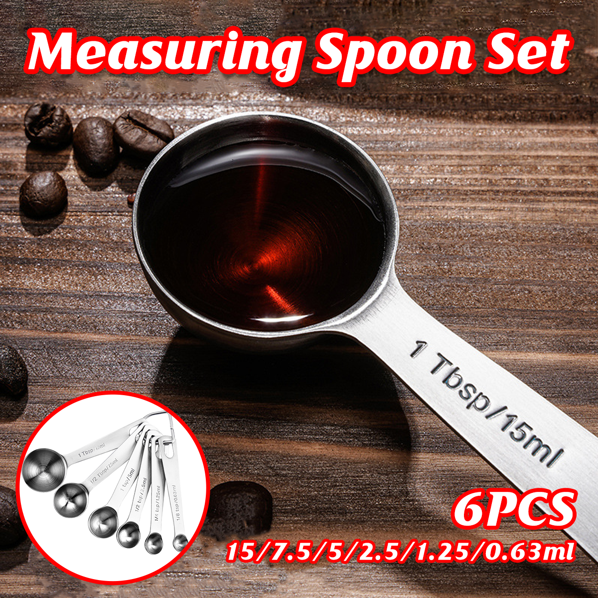 V528-MEASURING-SPOON-6PCS-702114-202509251540-00 6PCS Measuring Cups Spoons 304 Stainless Steel Baking Tools With Scale Set - Image 1