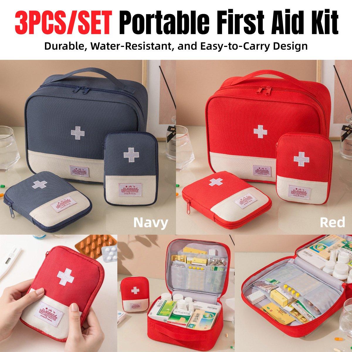 V528-MEDICAL-3PCS-RED-318406-202510010845-00 Set of 3 Portable Travel Medical Bags Organiser for Home Emergency Storage Use - Red - Image 1