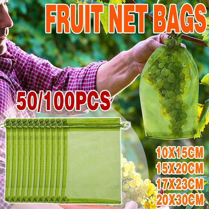 V528-MESHBAG-10X15CM-50PCS-62964-202509302318-00 50/100PCS Garden Fruit Protection Net Bags Insect Proof Drawstring Mesh Organza - 50Pcs 10x15cm - Image 1