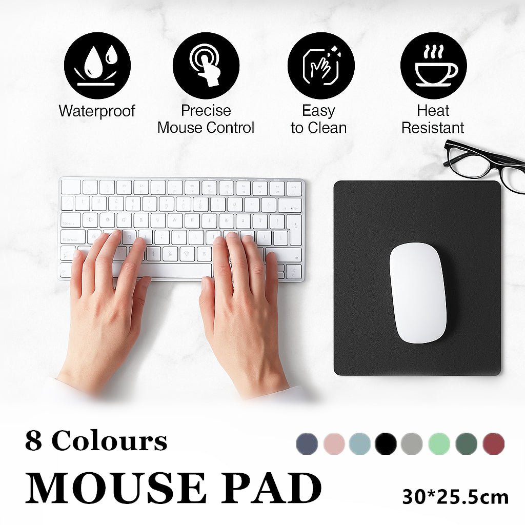 V528-MOUSE-DARKBLUE-91379612-202509251430-00 Leather Mouse Pad 30x25.5cm Waterproof Gaming Desk Mat Anti Slip Rubber Mousepad - Dark Blue - Image 1