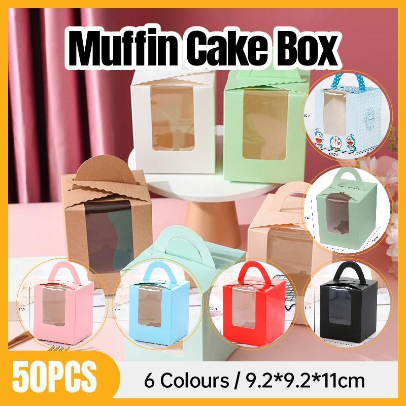V528-MUFFIN-CASE-50PCS-RED-466037-202510010245-00 50 Pack Premium Cupcake Boxes with Window Thickened Cardboard Muffin Holders - Red - Image 1