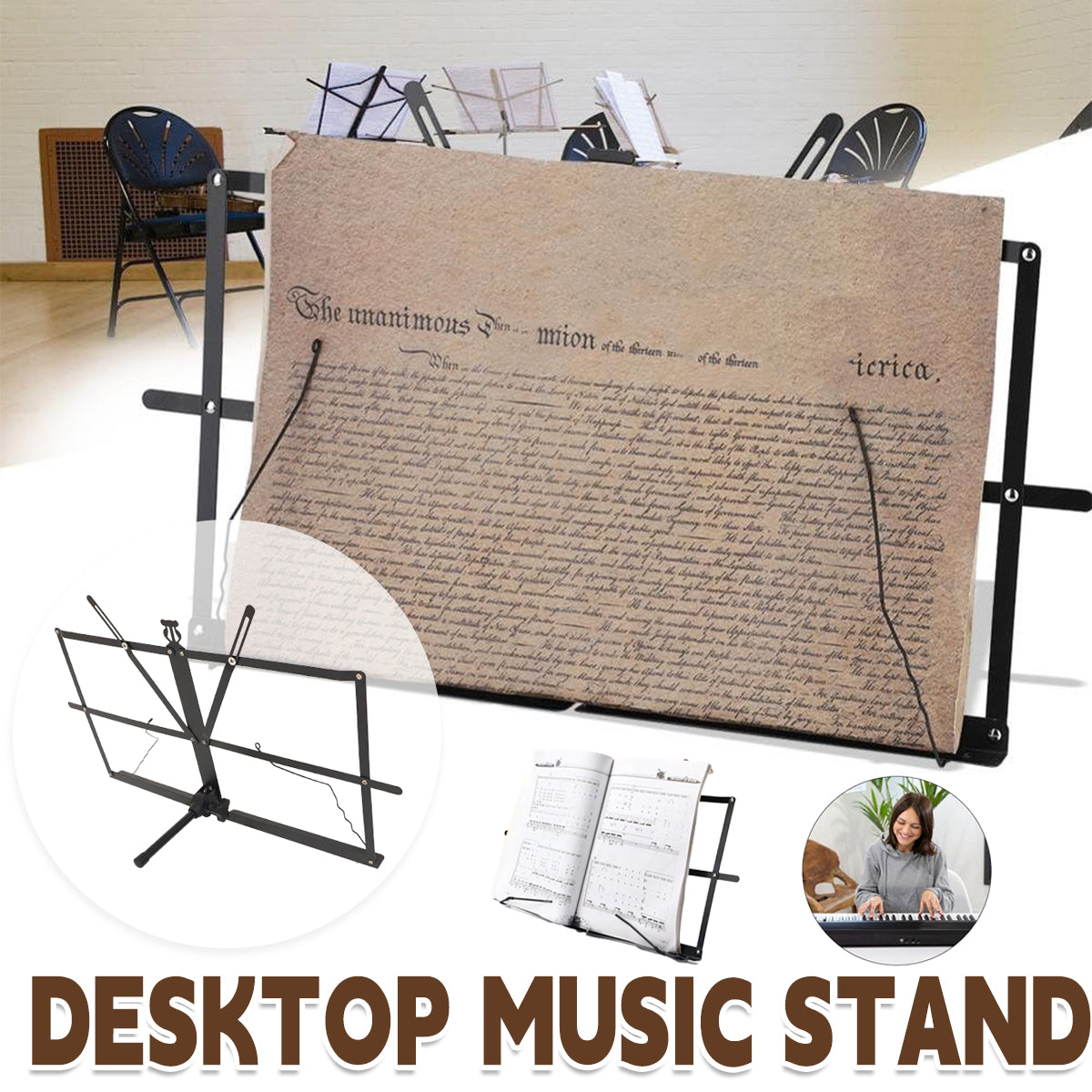 V528-MUSIC-STAND-722040-202509251330-00 Portable Folding Music Stand Iron Desktop Book Holder Reading Sheet Rack Display - Image 1