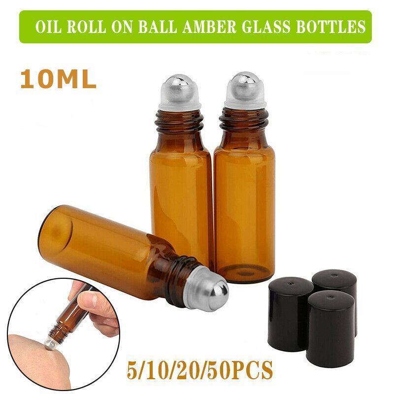 V528-OILBOTTLE-10ML-5PCS-86116-202509301236-00 10Ml Roller Rollerball Perfume Essential Oil Roll On Ball Amber Glass Bottle - 5PCS - Image 1