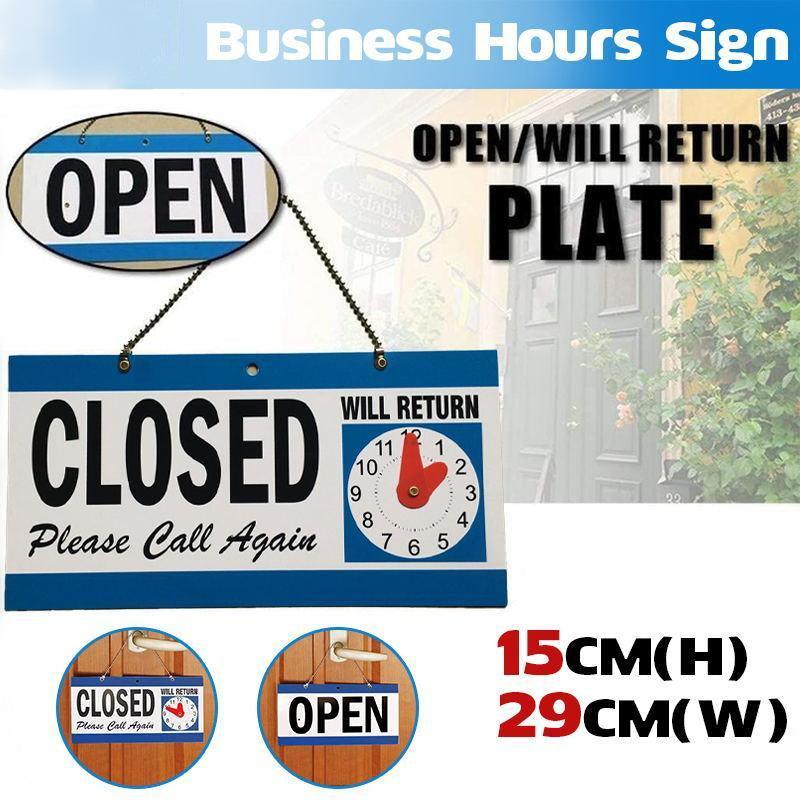 V528-OPEN-CLOSED-327420-202509251545-00 Open Closed Sign with Will Return Clock for Business Shops and Home Use 29x15cm - Image 1