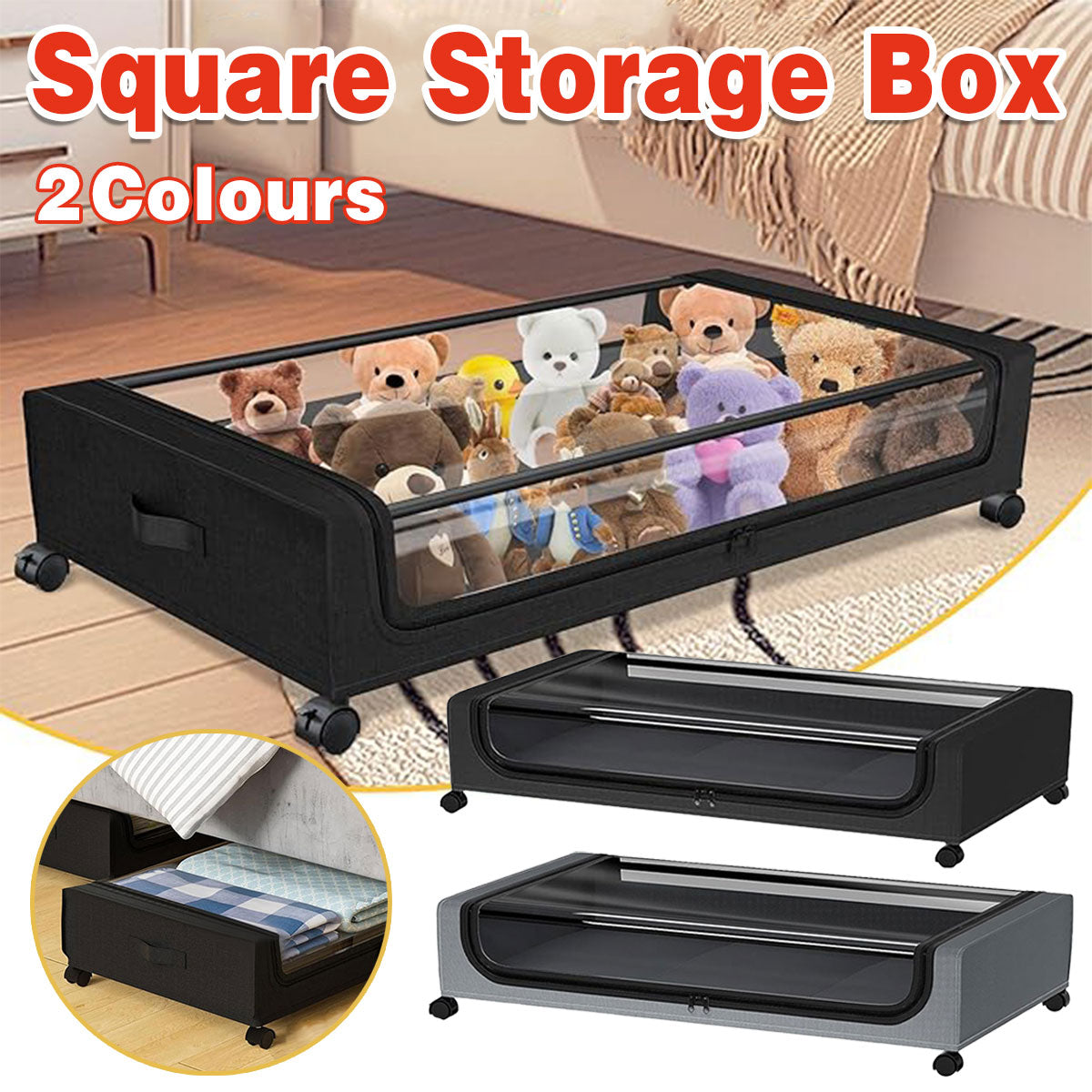 V528-ORGANIZER-BLACK-SINGLE-746920-202510011018-00 Under Bed Storage Rack Square Design with Wheels Rolling Trolley Box for Home - Black - Image 1