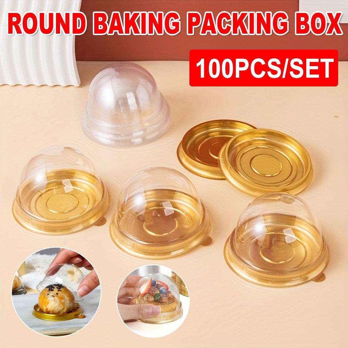 V528-PACKING-BOX-100PCS-984510-202509291518-00 100pcs Round Gold Plastic Bakery Food Packaging Boxes for Cake Dessert Packaging - Image 1