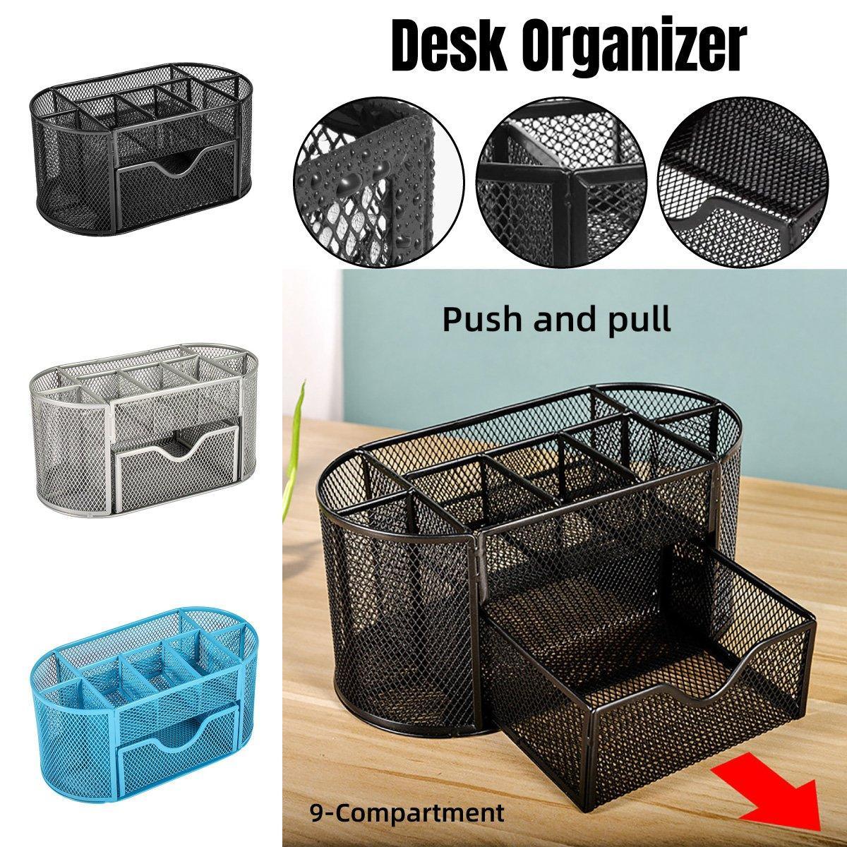V528-PEN-BLACK-219122-202510010200-00 Creative Metal Desktop Pen Holder Multi-function Storage Box Organizer Rack - Black - Image 1