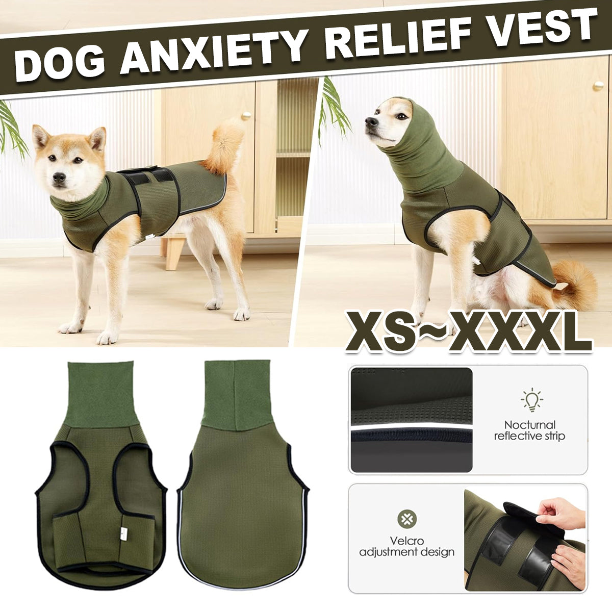 V528-PET-JACKET-GREEN-S-202509302155-00 Calming Dog Vest for Stress Relief Travel Thunder Wrap Jacket for Medium Large Dogs - S - Image 1