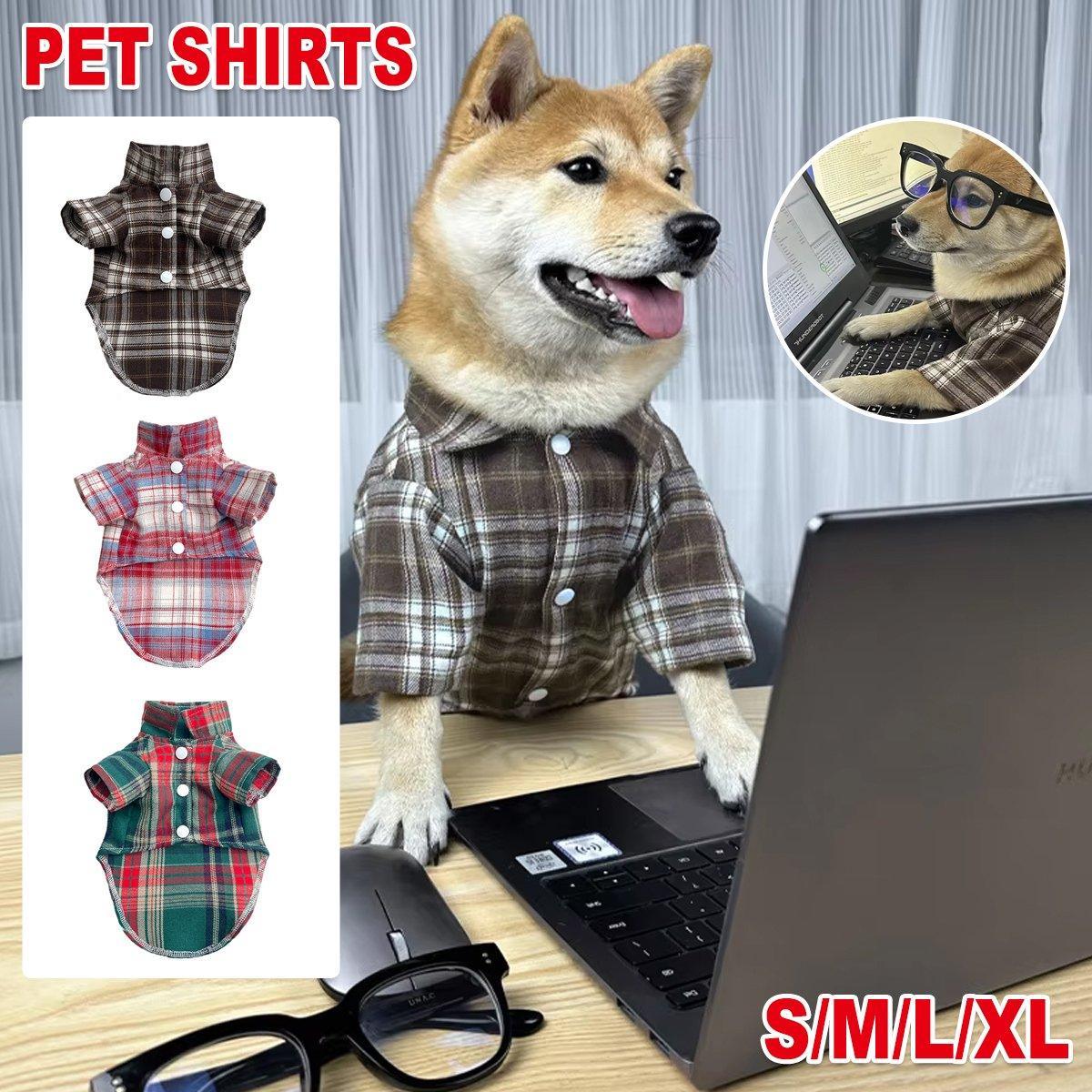 V528-PET-PLAID-SHIRT-BROWN-S-379049-202510010436-00 Soft Puppy Plaid Shirt Dog Clothes Jumpsuit Cat Pet Check Coat Summer T-shirt - Brown-S - Image 1