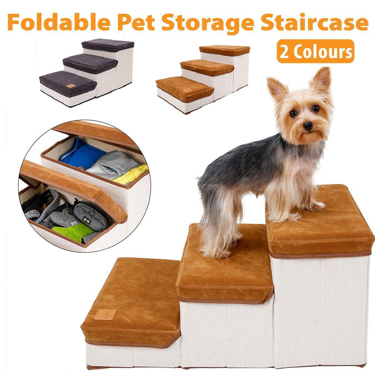 V528-PET-STAIRS-GREY-765820-202509301545-00 Foldable Pet Dog Stairs Puppy Step Ladder for Bed Sofa Portable Climbing Ramp - Grey - Image 1