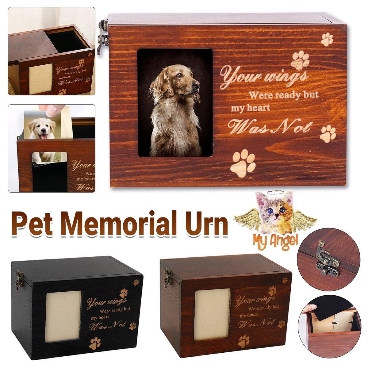 V528-PETURN-BLACK-155064-202509302236-00 1x Wooden Pet Memorial Urn For Ashes With Photo Frame Cat/Dog Memory Box Keepsak - Black - Image 1