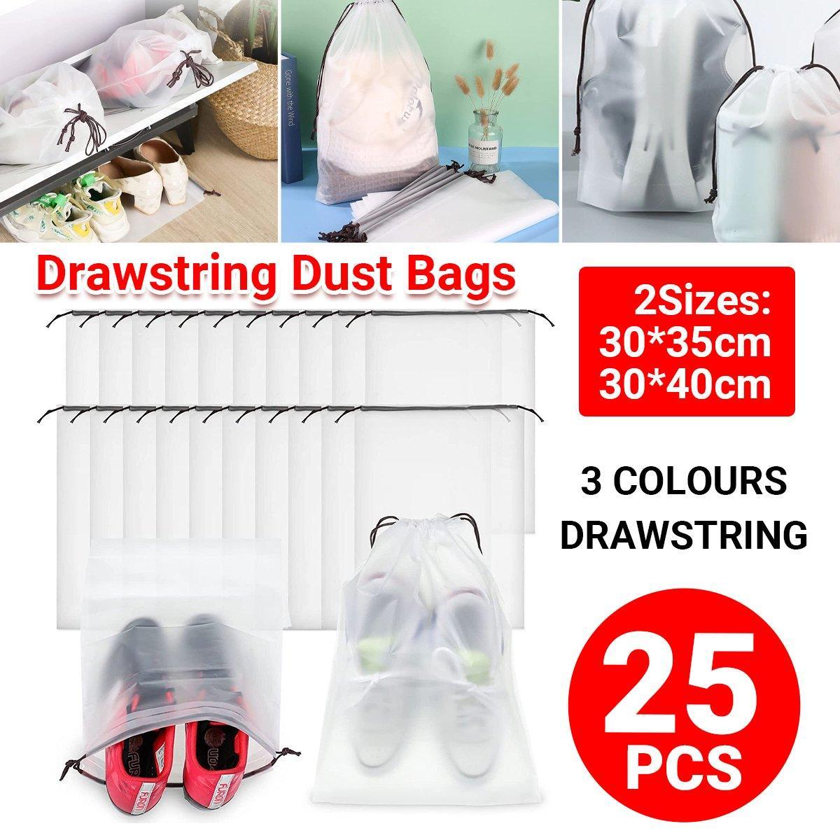 V528-PEVA-BAG-WHITE-25PCS-30-40-106682-202510011145-00 25PCS Portable Travel Shoe Bags Sport Storage Pouch Drawstring Dust Organizer - White-30*40cm - Image 1