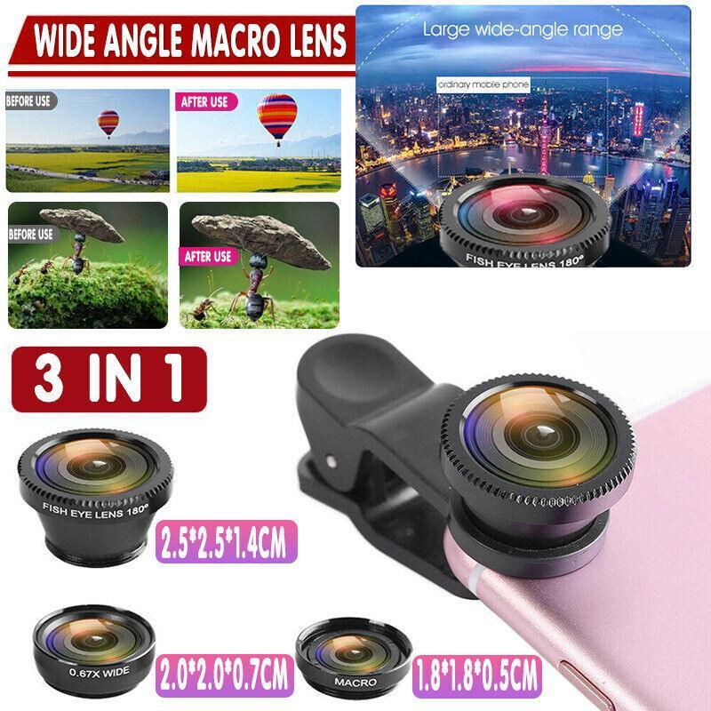V528-PHONECAMERA-309802-202509251131-00 Wide Angle Macro Fisheye Phone Camera Lens Kit For Iphone Samsung Black - Image 1