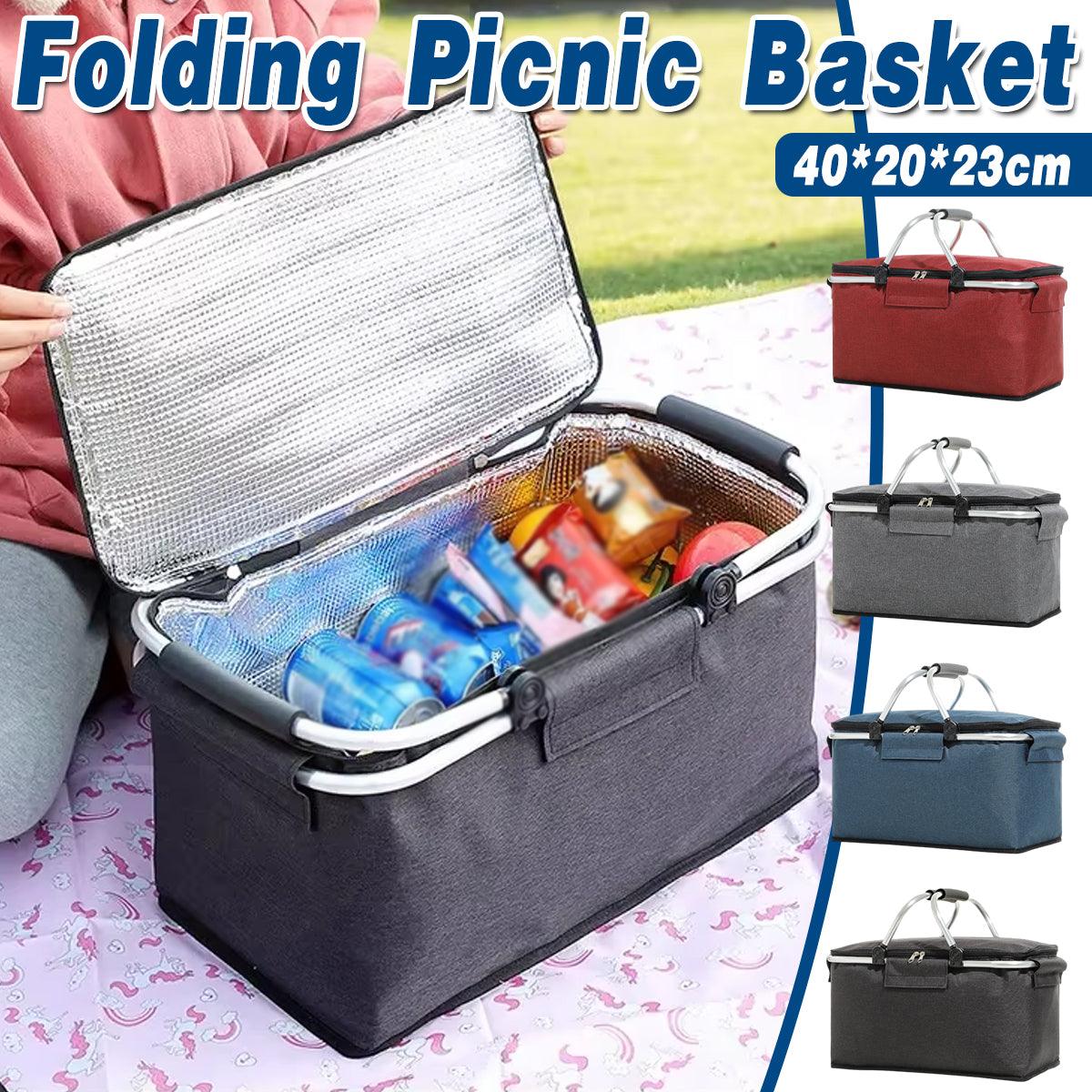 V528-PICNIC-BASKET-BLACK-205589-202509302045-00 Folding Picnic Basket Insulated Cooler Bag Portable Outdoor Grocery Storage - Black - Image 1