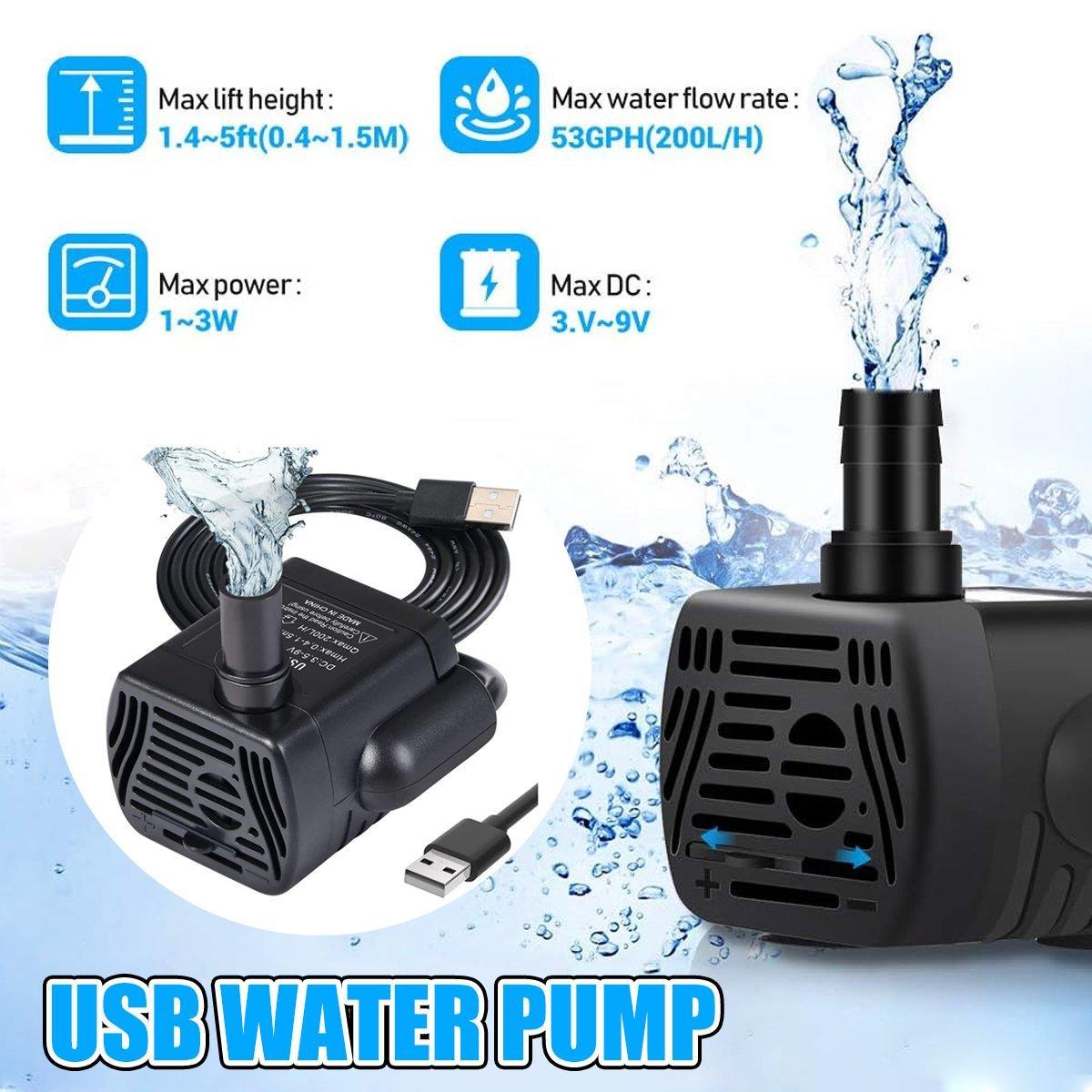 V528-PUMP-BLACK-128815-202509291909-00 USB-1020 5V Mini Water Pump for Fish Tank Plant Growing DC Micro Water Pump - Image 1