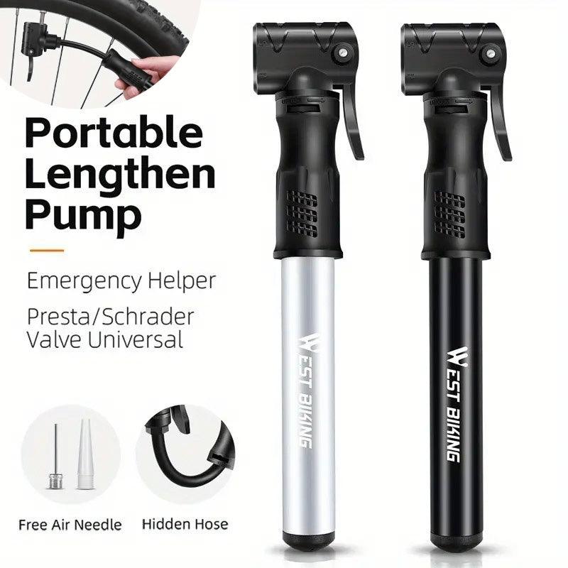 V528-PUMP-SILVER-755518-202510011127-00 Portable Bicycle Pump Mini Inflatable Tube Pump Tire Inflator for Bike Cycling - Silver - Image 1