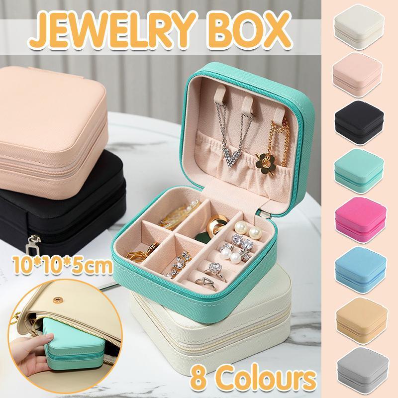 V528-QW-GREEN-854722-202510010836-00 Travel Jewelry Organizer Box Portable Leather Storage Ornaments Ring Earrings - Green (10x10x5cm) - Image 1