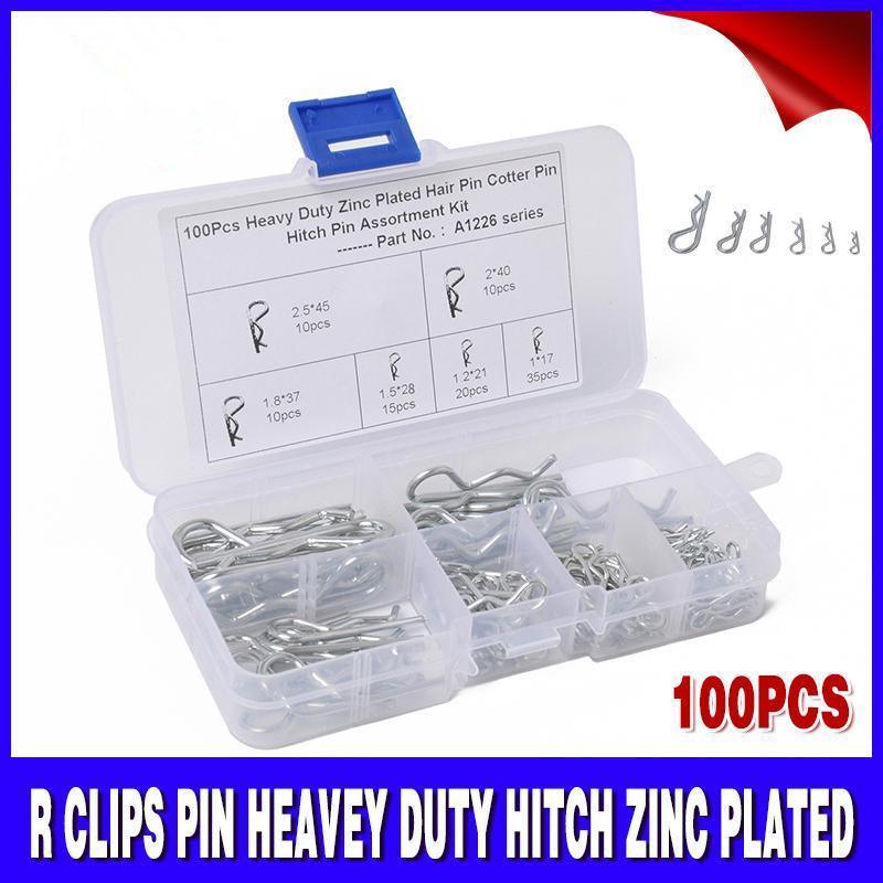 V528-R-PIN-100PCS-23110-202509251146-00 100Pcs Heavy-Duty Zinc-Plated R Clips Pin Tractor Hitch Assortment - Image 1
