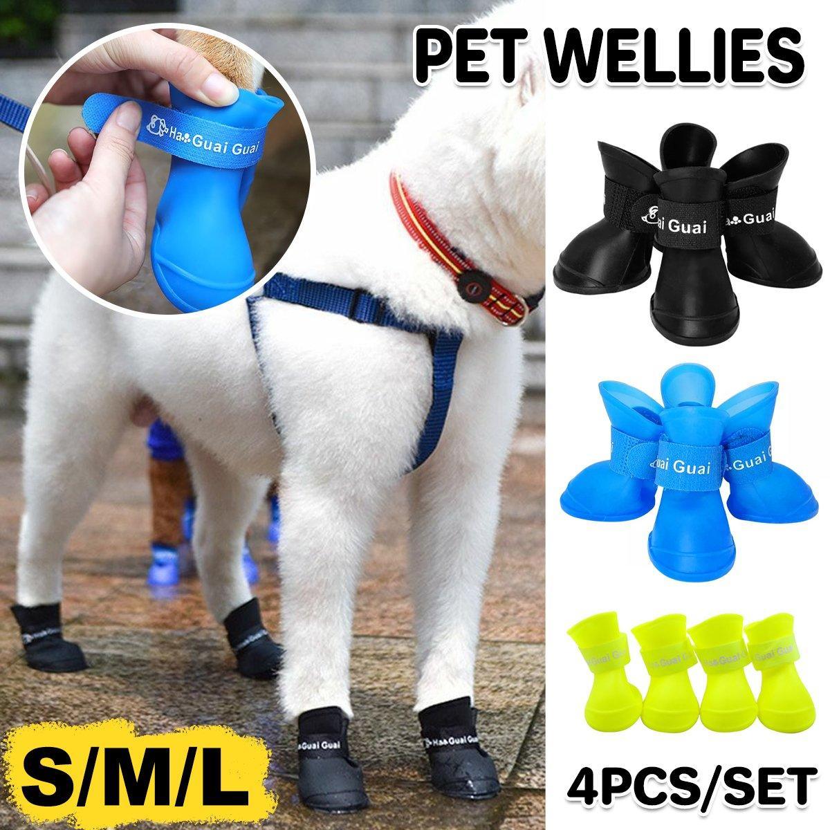 V528-RAIN-BOOTS-YELLOW-S-867299-202510011109-00 4pcs Cartoon Boots Pet Rain Shoes Waterproof Non-Slip Wear-Resistant Dog Shoes - Yellow - S - Image 1