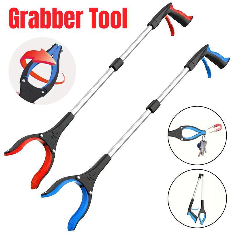 V528-RETRIEVER-RED-697974-202510010209-00 Folding Rubbish Picker Clip Hygiene Trash Grabber Long Handle Waste Cleaner Tool - Red - Image 1