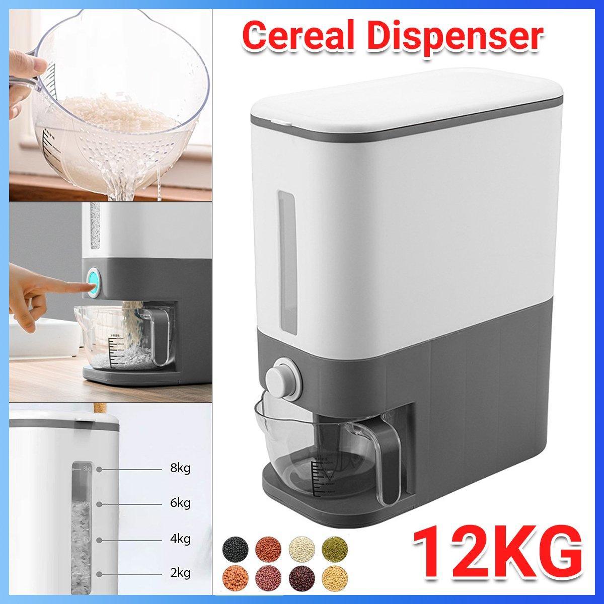 V528-RICE-CONTAINER-GREY-390114-202509291827-00 12Kg Automatic Grain Dispenser Cereal Rice Storage Box Kitchen Food Container - Image 1