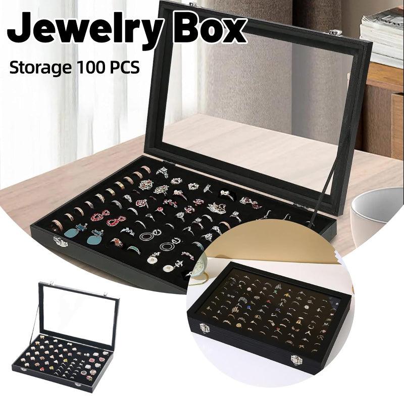 V528-RING-678483-202509251055-00 Black Jewellery Box with Lid Dustproof Necklace Ring Earring Storage Display Box - Image 1