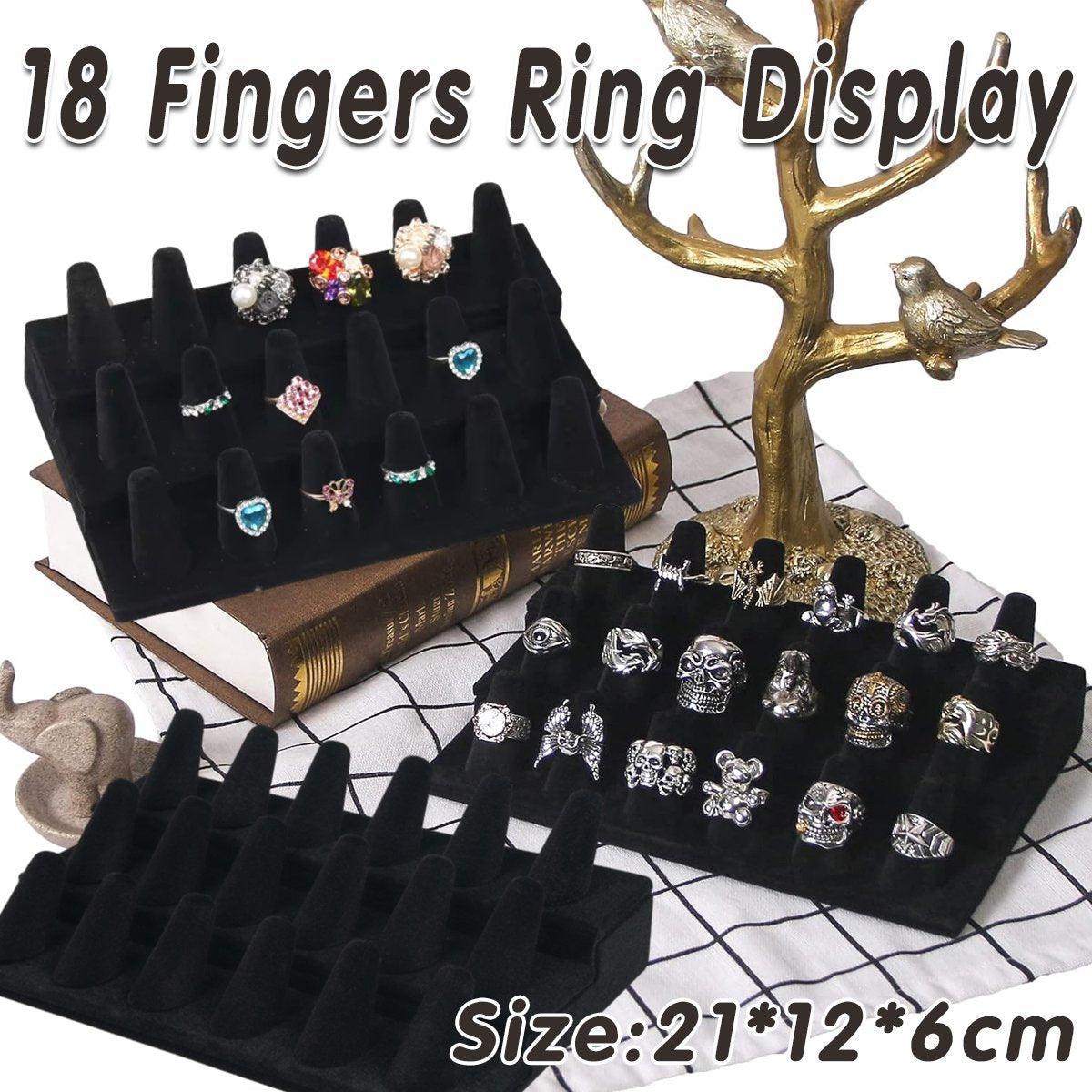 V528-RING-DISPLAY-STAND-850573-202509251240-00 Three Layer Flocking Jewelry Display Stand 18 Finger Ring Organizer Holder - Image 1