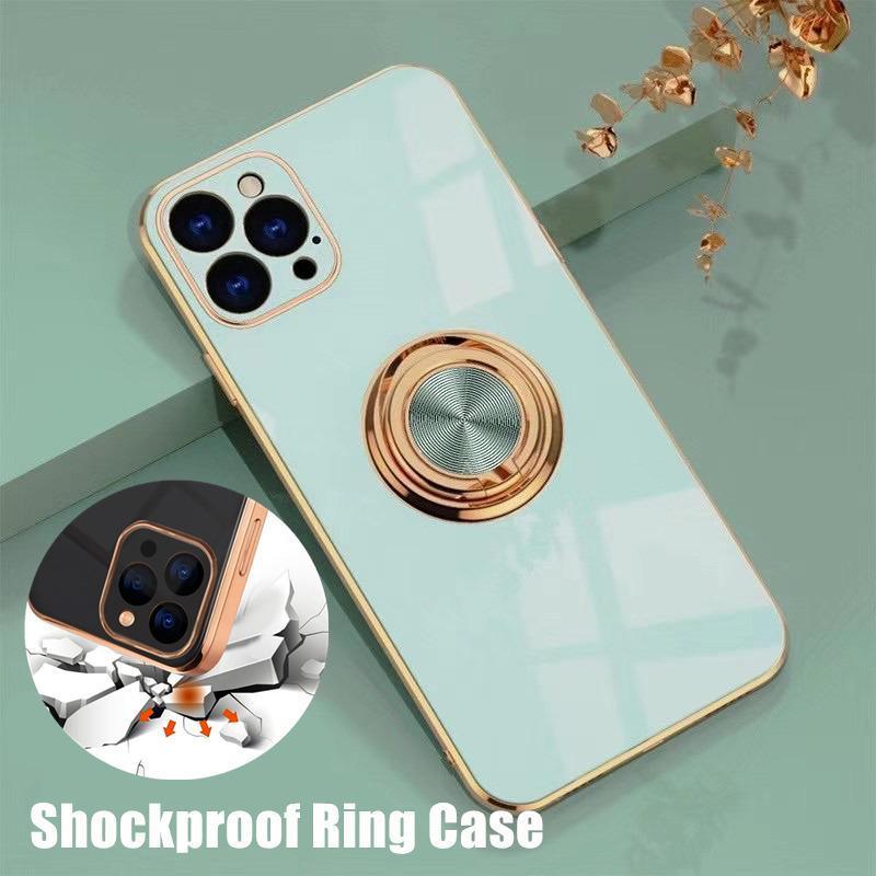 V528-RINGCASEIP12MINIDANQINGSE-555948-202509302009-00 Light Cyan Luxury Shockproof Silicone Ring Case Stand Cover for iPhone 14 13 12 Pro Max - iPhone 12 Mini - Image 1