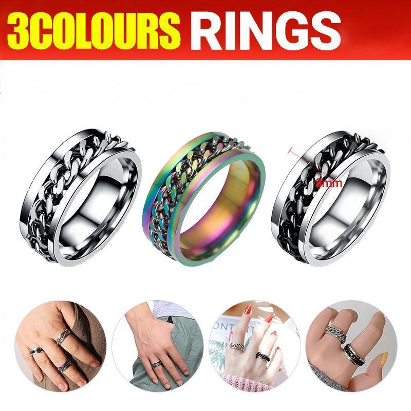 V528-RINGS-BLACK-SIZE10-980949-202509190945-00 Spinner Rings Mens Womens Fidget Rotating Ring Silver Stainless Steel Size 10 - Black - Image 1