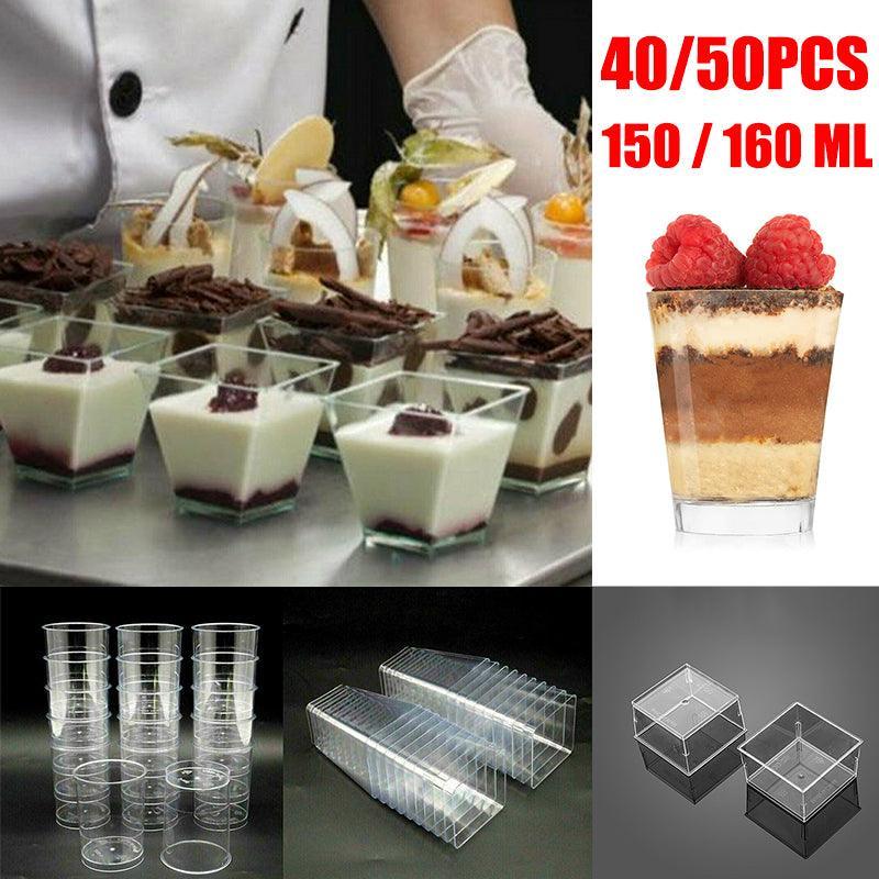 V528-ROUND-60-80-40PCS-6542147-202509301755-00 40-50 Pcs Mousse Cake Dessert Cups Clear Plastic Sample Drink Wine Jelly Tumbler - 40PCS-Round-60*80MM - Image 1