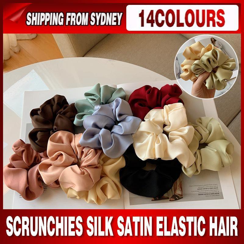 V528-SATINHAIRTIE-FLESHORANGE-423562-202509302054-00 Large Scrunchies Silk Satin Elastic Hair Hair Bands Rope Hair Tie Ponytail Accessory - Flesh Orange - Image 1