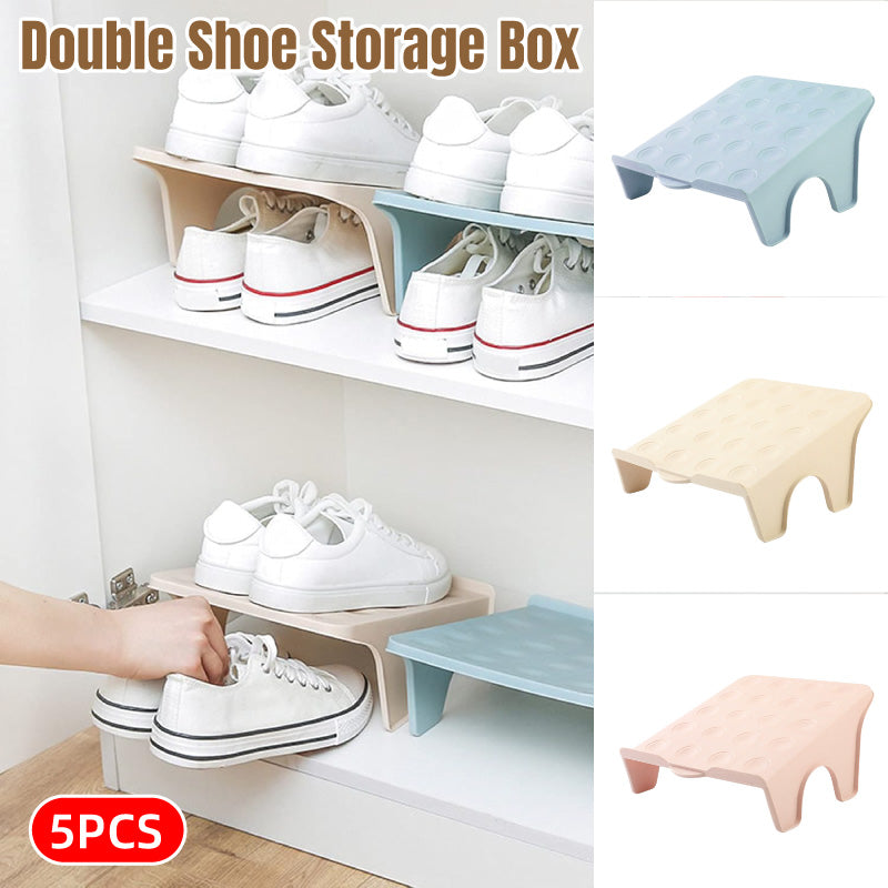 V528-SHOE-5PCS-BLUE-660197-202509301354-00 5pcs Double Layer Shoe Rack Simple Storage Organizer Space Saving Shoe Holder - Blue - Image 1