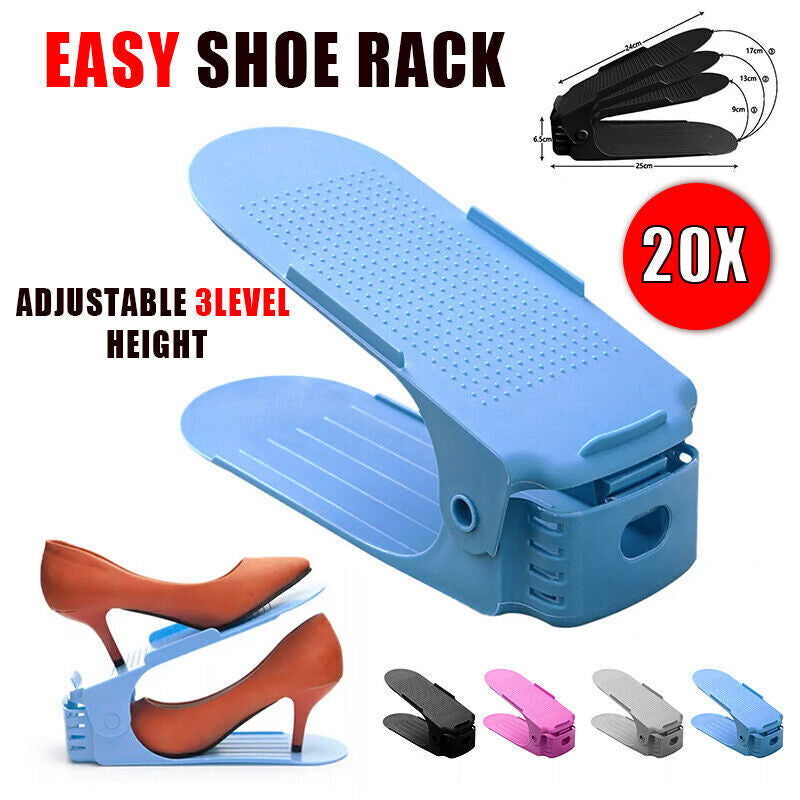 V528-SHOERACK-20PCS-BLUE-310947-202509302309-00 20X Shoe Rack Display Case Box Adjustable Slots Organizer Storage Holder - Blue - Image 1