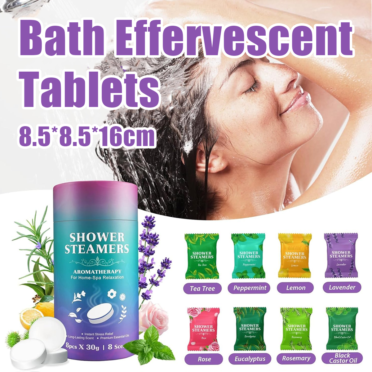 V528-SHOWER-STEAMERS-8PCS-236253-202509250926-00 Aromatherapy Bath Oil Tablets Moisturising Spa Shower Bomb Effervescent Salt - Image 1
